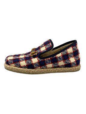 Gucci Flat Shoes 37 Horsebit Tweed Navy White Multi